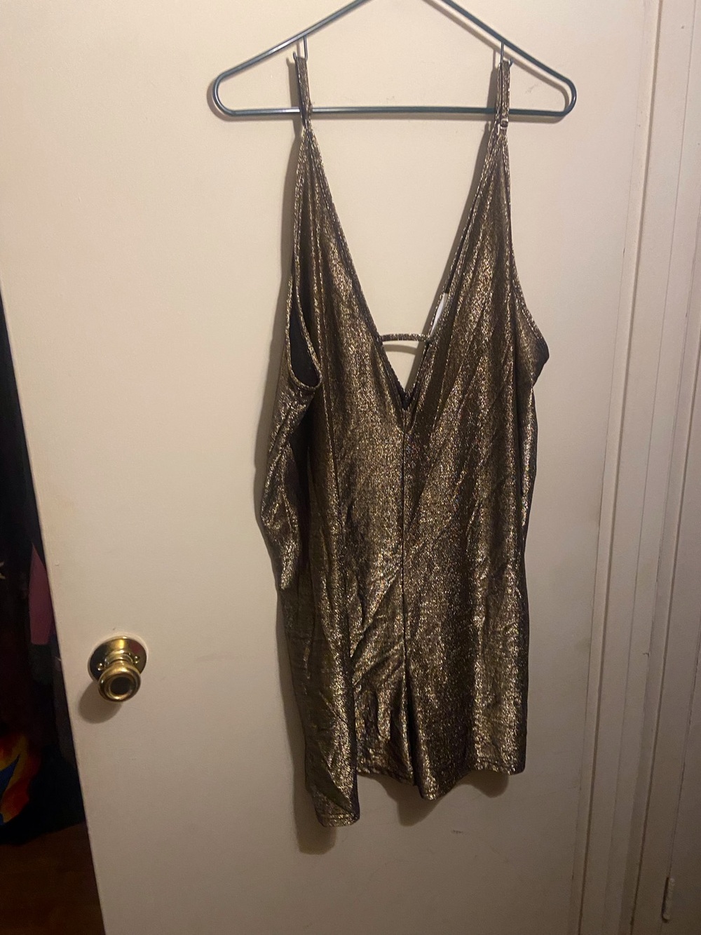 Metallic Gold V-Neck Women's Romper Size 2XL
